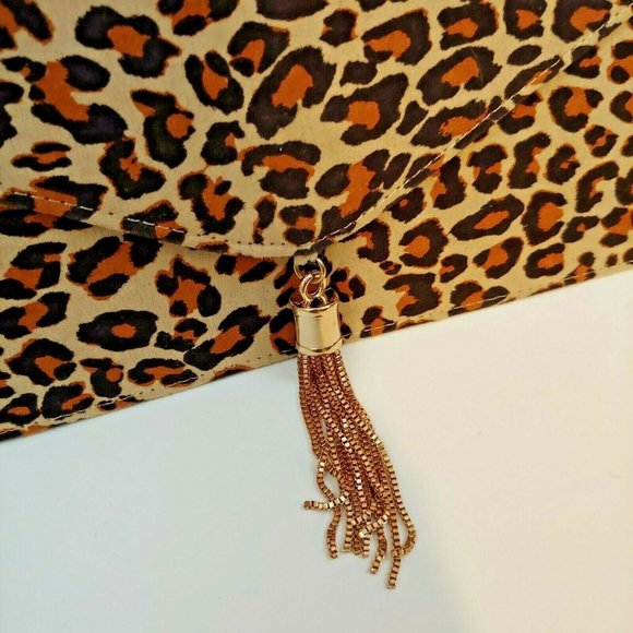 ASOS Leopard Animal Print Envelope Clutch with Gold Tassels EUC - Picture 2 of 5